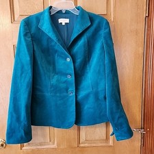 Talbots Green Velvet Velour Blazer Jacket Women 12 Cuff Sleeves Classic Holiday