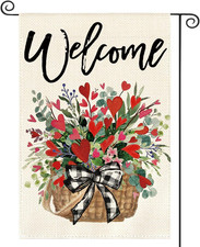 Valentines Day Garden Flag 12X18 Inch Double Sided Outside, Floral Love Hearts W