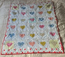 Handmade Child Quilt 40"x50" Patchwork Hearts Soft Homemade Throw Blanket