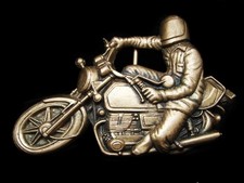 NA15142 VINTAGE 1978 CUT-OUT  MOTORCYCLE RIDER  SOLID BRASS BELT BUCKLE