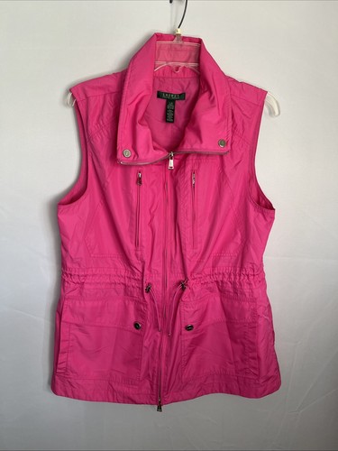 Lauren Ralph Lauren Women's L Pink Sleeveless Full Zip Cinch Waist Vest EC - Picture 1 of 15