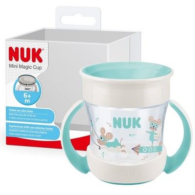 NUK Mini Magic Cup Trinklernbecher 160ml Auslaufsicher Griffe Maus Blau Set