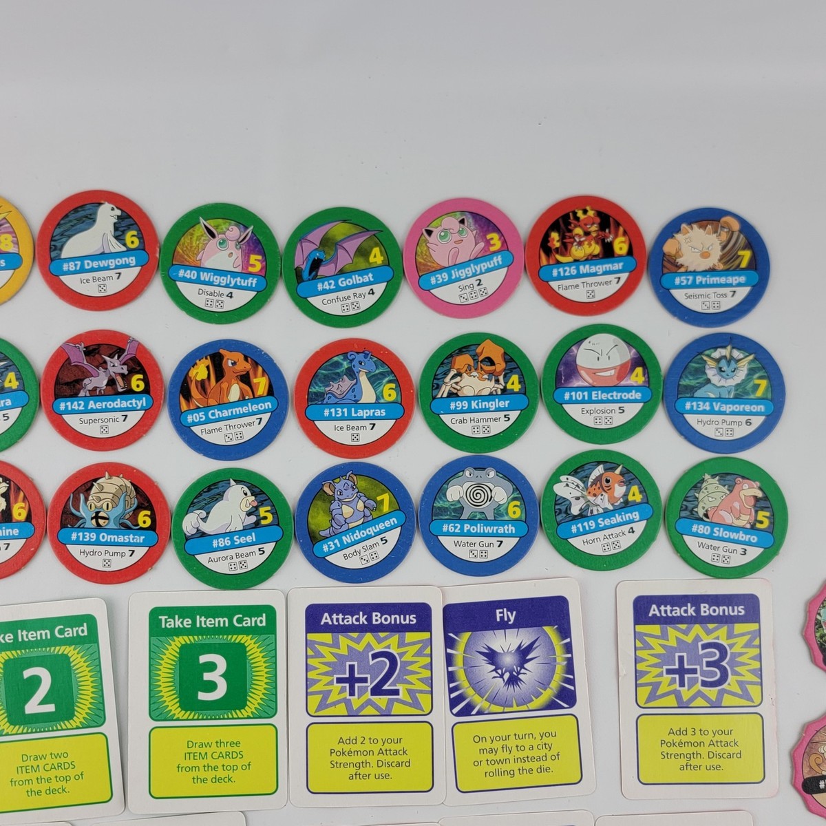 pokemon master trainer event cards Pokemon Master Trainer Board Game 72 Piece Parts Item Cards Chips Event 1999