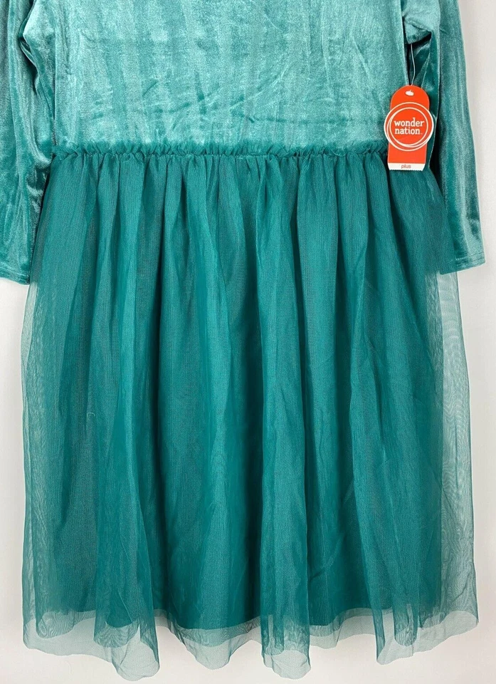 Vestido tutu de tule de veludo Wonder Nation novo com etiquetas para meninas tamanho XL 14-16 plus azul-petróleo cintilante - Imagem 3 de 4