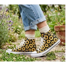 Converse Chuck Taylor All Star Sunflower High Top Sneakers M 7 W 9 Black Yellow
