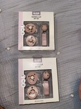 2 boxes- BIBS Pacifier Clip Gift Set 2-Pack Floral Pink Beige White Pacifiers