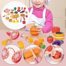 Wooden Play Food for Toddlers New Year Nursery Fruit Veggies Cutting Set