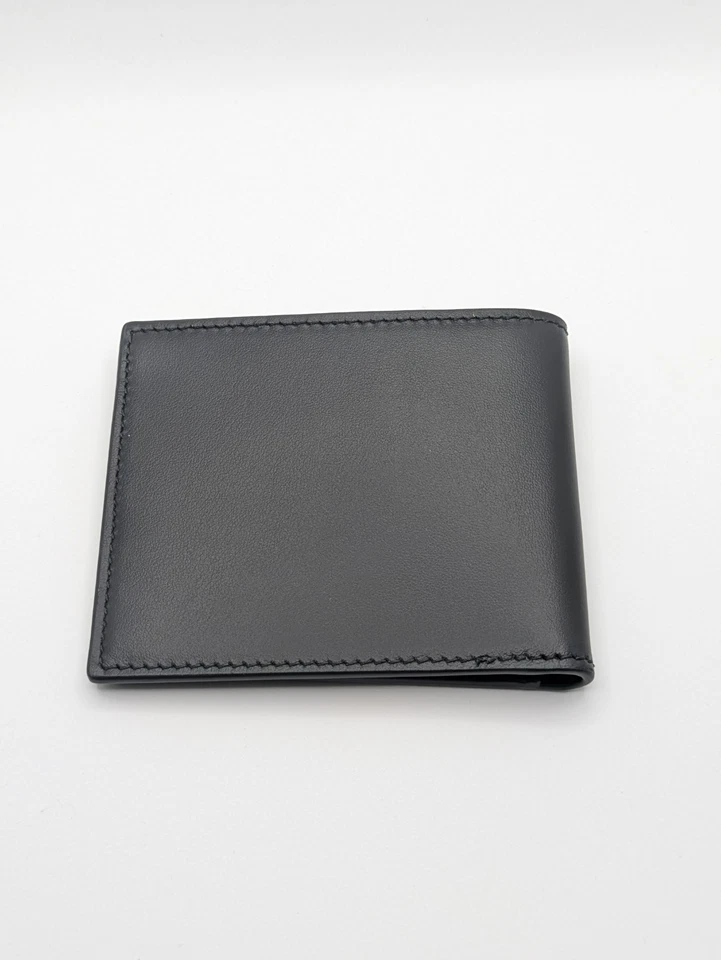 Cartera de cuero liso con logotipo dorado Gucci negra G2U sin etiquetas Foto 4 de 4