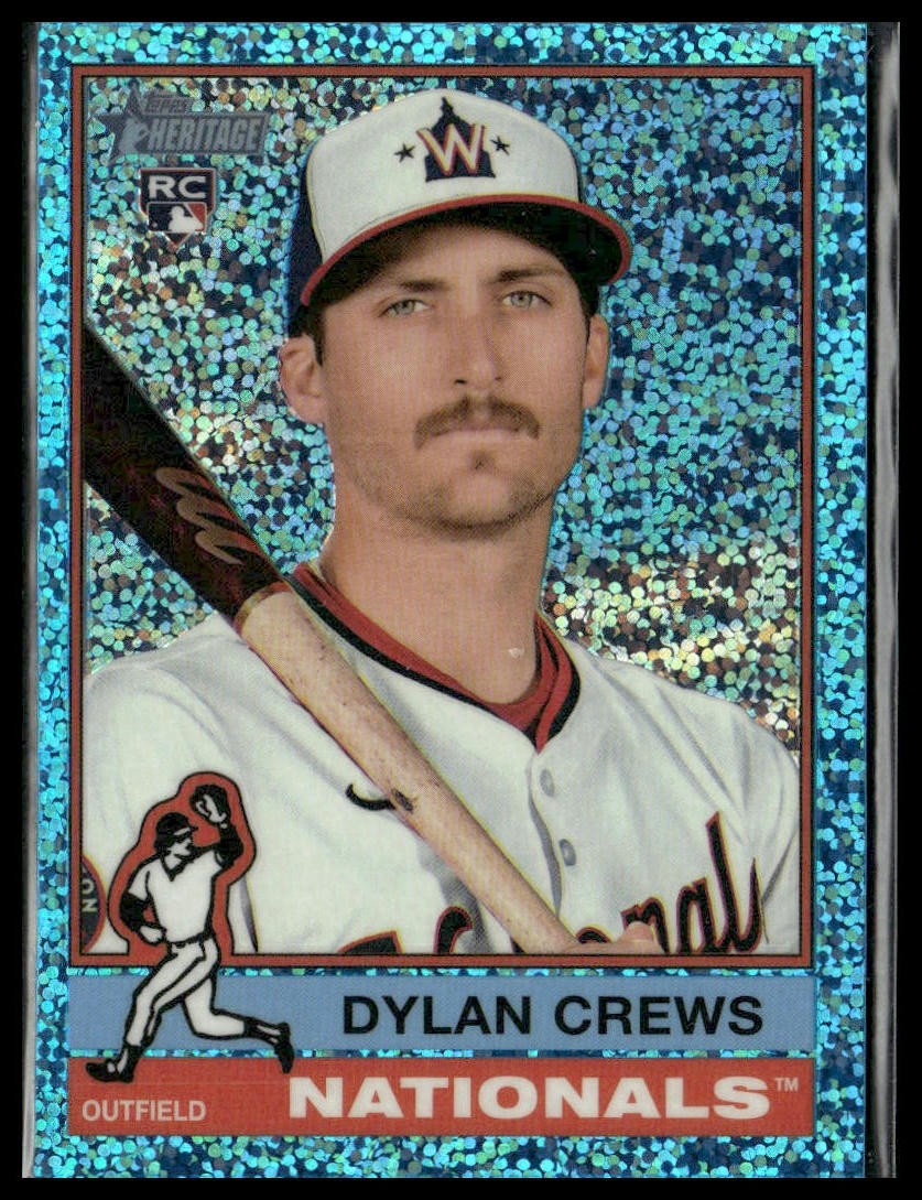 2025 Topps Heritage Dylan Crews Chrome Light Blue Sparkle Refractor Rookie #247