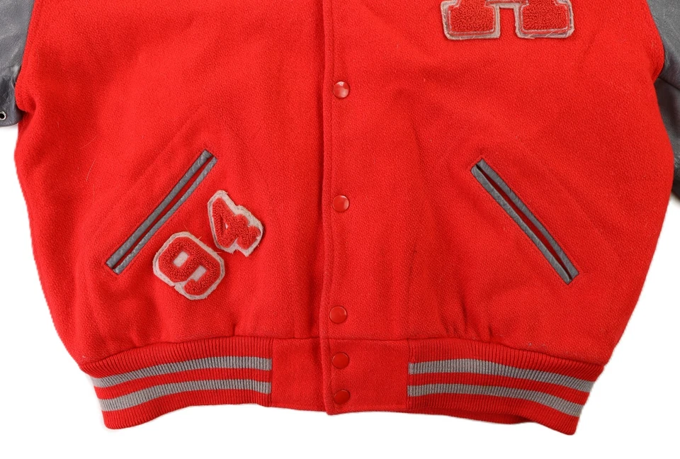 VTG 90s US L 46 SA Red Varsity High School Letterman Leather Wool Bomber Jacket - Image 2 of 4