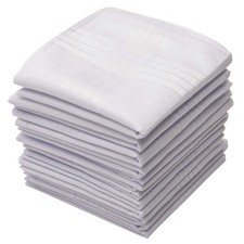 12 Pack Handkerchief Permanent Press White with Satin Cord, 16" x 16" 