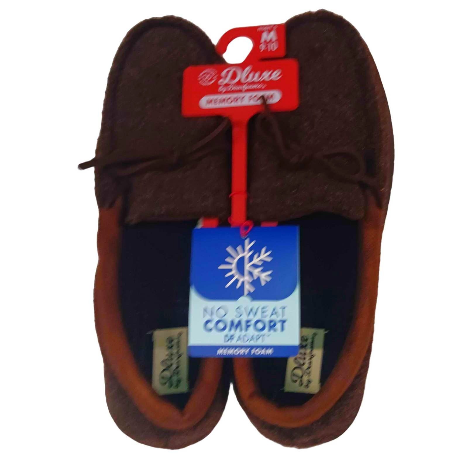 Dluxe by Dearfoams Men's Jacoby Moccasin Slippers, Brown, Medium (9/10), NWT