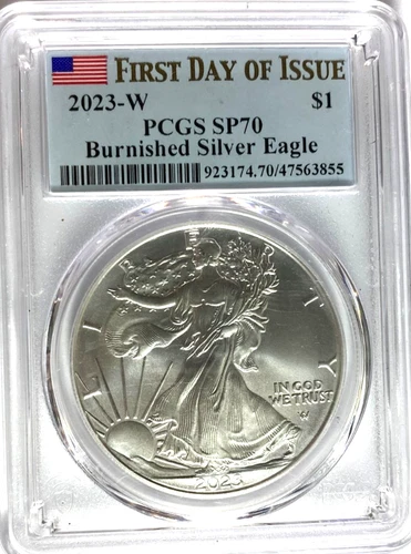 2023 W $1 American Silver Eagle 1oz Fine PCGS SP70 First Day of Issue Burnished