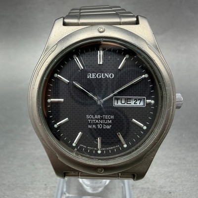 Citizen Reguno Watch Men 36mm Black Dial Titanium Daydate Solar Round Runs E101