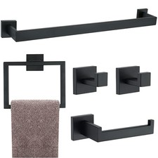 5 Pieces Bathroom Hardware Accessories Set 16Inch Square 16" 5pcs Matte Black