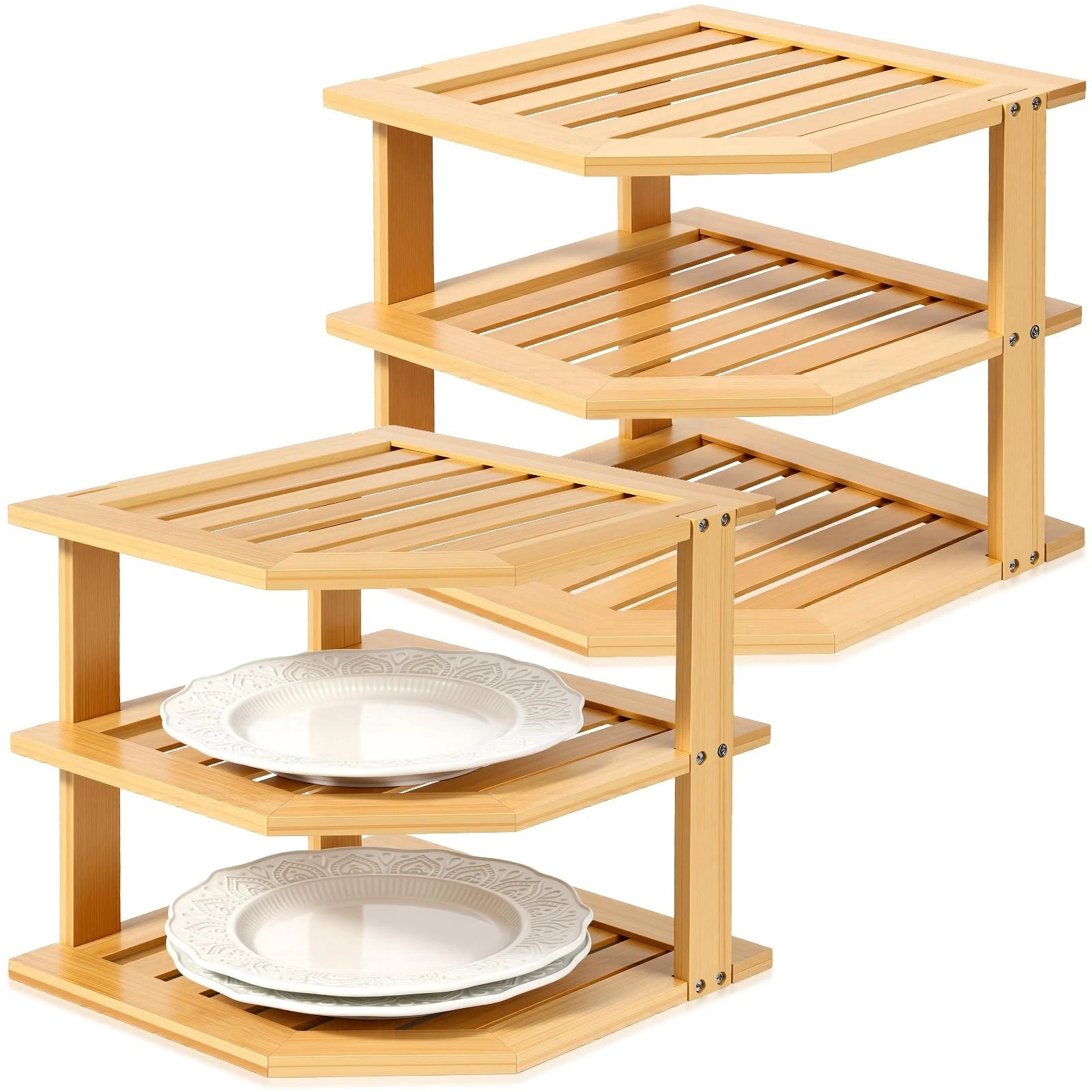 2 Pcs Corner Shelf, Kitchen Cabinet Organizer Bookshelf, Organizer Kitchen Sh...