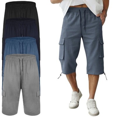 Herren Uni Shorts Cargo 3/4 Länge Baggy Baumwolle Jersey Fitnesshose Größen S-2XL
