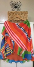 Lauren Ralph Lauren Skirt Ruffle Variegated Multicolor Striped Georgette Estate