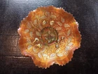 Northwood Stippled Three Fruit Ruffled Marigold Bowl