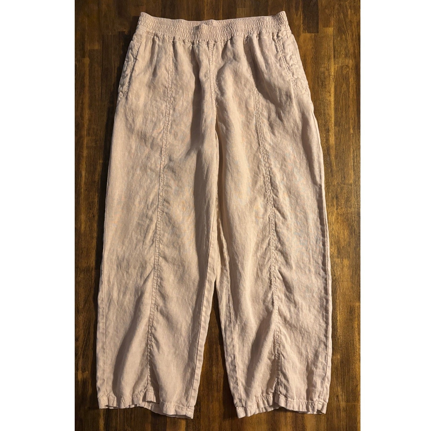 Wrap London Women’s 12 Pants Wide Leg 100% Linen Pull On High Rise Straight