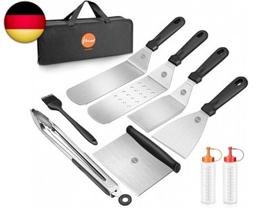 Huolewa Grillspachtel Set, Edelstahl 9 Pcs Flat-Top-Grillbesteck Set, Profi BBQ