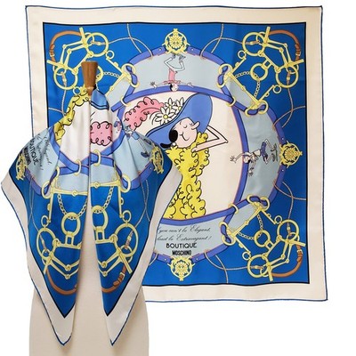 MOSCHINO BOUTIQUE SCARF OLIVE OYL PRINTED CREPE SILK SQUARE FOULARD 34''