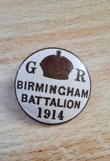 WWI Birmingham Battalion 1914 Pals Badge W.J. Dingley Warstone Lane Mint Enamel