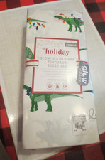 POTTERY BARN KIDS HOLIDAY GLOW IN THE DARK DINOSAUR TODDLER SHEET SET NIP