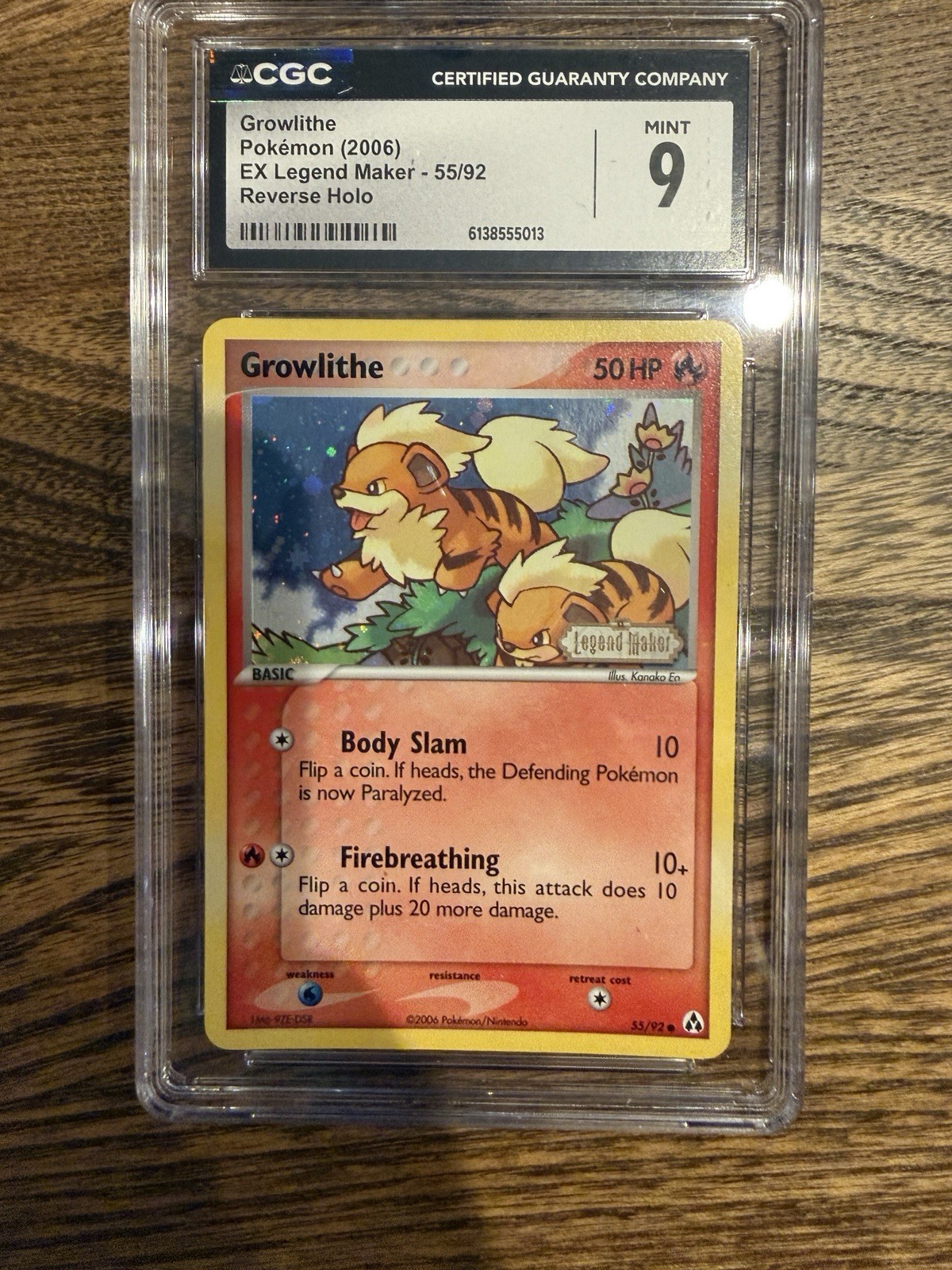 2006 Pokémon EX Legend Maker Growlithe Reverse Stamped #55/92 CGC MINT 9