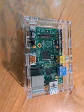 Raspberry Pi 1 Model B (2012) in an acrylic e...
