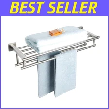 Stainless Steel Towel Shelf with 24-Inch Double Bars - Modern Bathroom Organizer