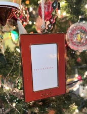 Pottery Barn RED Rectangle Christmas Dated 2025 Frame Ornament NWT