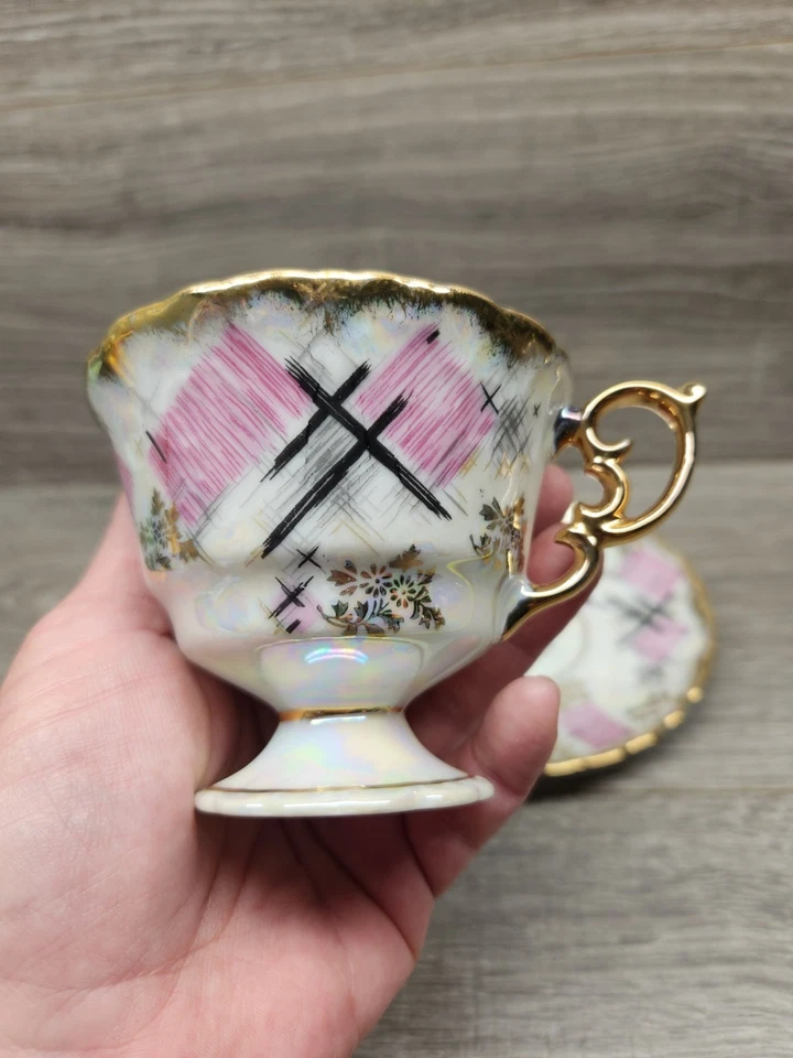 Juego de platillos taza de té Royal Sealy China oro rosa negro de colección hecho en Japón Foto 4 de 4