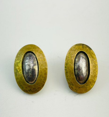 Vintage Marjorie Baer Clip On Earrings Two Tone