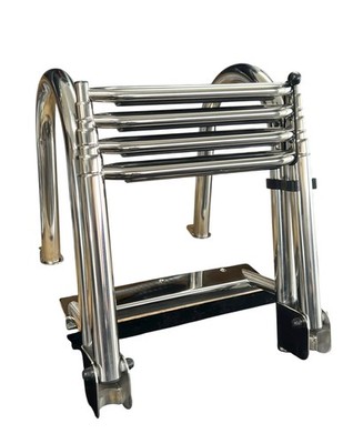 White Water B00351PL-WS, SS Over Platform Folding 4 Step Telescoping Ladder, NEW