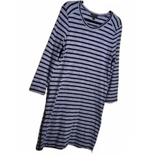 J. Crew Womens Size XSmall Blue Striped Side-Zip Long Sleeve T-Shirt Dress