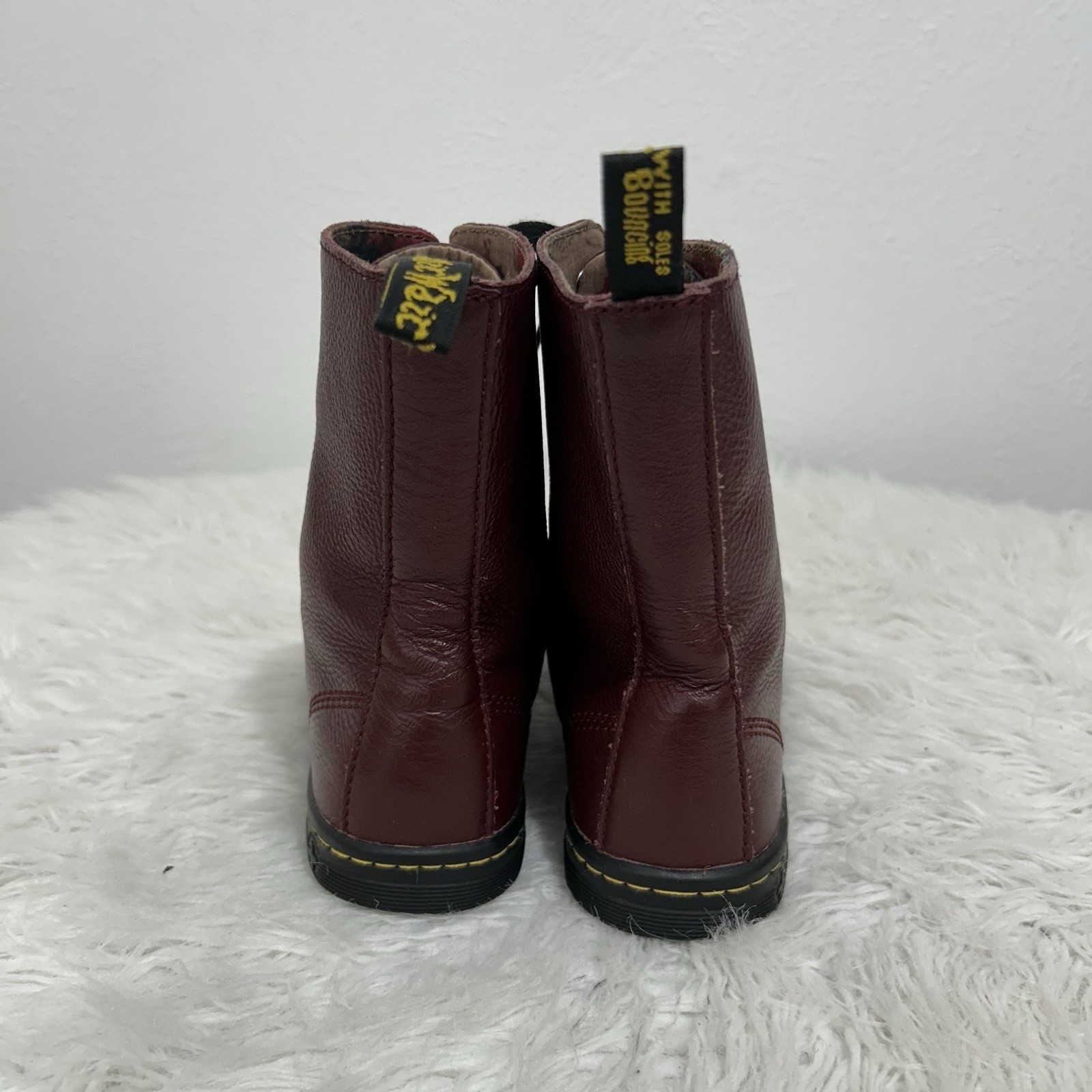 Dr Doc Martens Leyton Ankle Boots 7 Burgundy Leather Leyton Round Toe Combat thumbnail 7