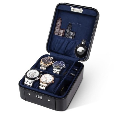 KAMIER Watch Case with Combination Lock - 4 Storage and Jewelry Black 