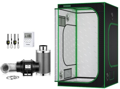 VIVOSUN Indoor Grow Tent 4'x4' Non toxic Mylar W/4'' Inline fan kit,7-day Timmer