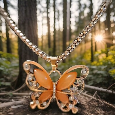 Elegant Rose Golden Finish Delicate Butterfly Design Pendant Necklace. 