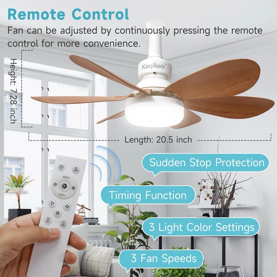 Soquete ventilador luz com controle remoto, 20,5’’ parafuso no ventilador de teto ventilador lâmpada ventilador (marrom) - Imagem 4 de 4