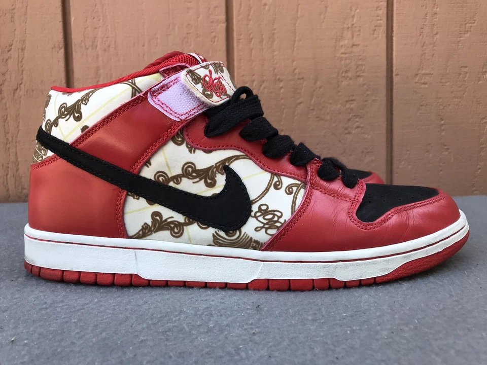 RARE EUC Nike Dunk Mid Premium SB US 10.5 LINOLEUM 314381-001 Supreme Peacock C6