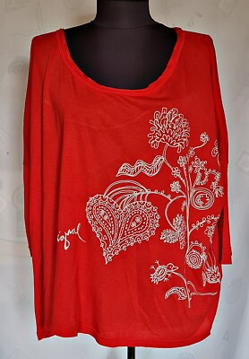 BLOUSE AUTHENTIC DESIGUAL LOGO PAISLEY FLORAL RED WOMENS TOP SIZE US M 10 EU 38