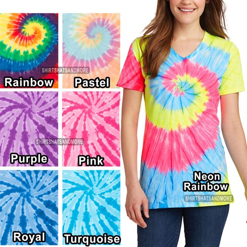 Ladies Tie Dye V-NECK Cotton T-Shirt 