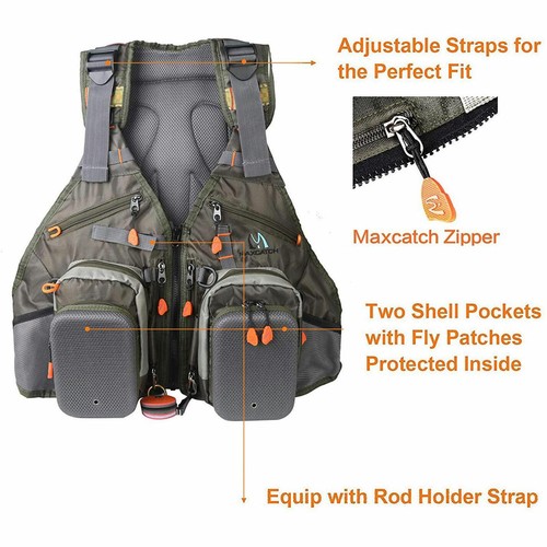 Maxcatch Fly Fishing Vest Backpack Multi-pocket Chest Mesh Bag Outdoor Sports - Picture 33 of 48