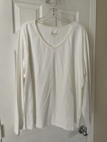 Denim & Co Damen Top Gr. 1 XL wunderschönes weißes hübsches Langarm Pull Over Oberteil
