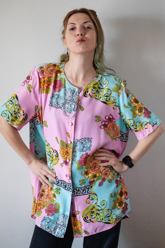 Vintage Baroque Floral Shirt – Candy Colors, Soft Satin Feel, Made in Switzerlan - Picture 7 of 12