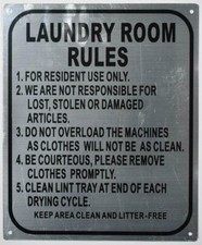 Laundry Room Rules Sign Silver, Rust Free Aluminum 10X12 -REF24-1027