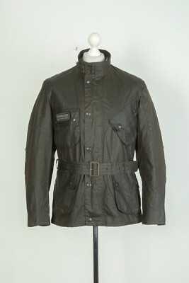 Barbour International Trial Belted Biker Wax Black Men's Jacket Coat Size M