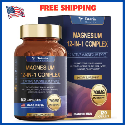 Magnesium Complex 700mg 12 in 1 Glycinate Citrate Vegan / Magnesio Soporte